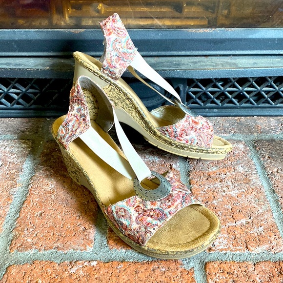 Rieker Regina Slingback T Strap Wedge Sandal SZ 10 EU 41 EUC! - Picture 1 of 8